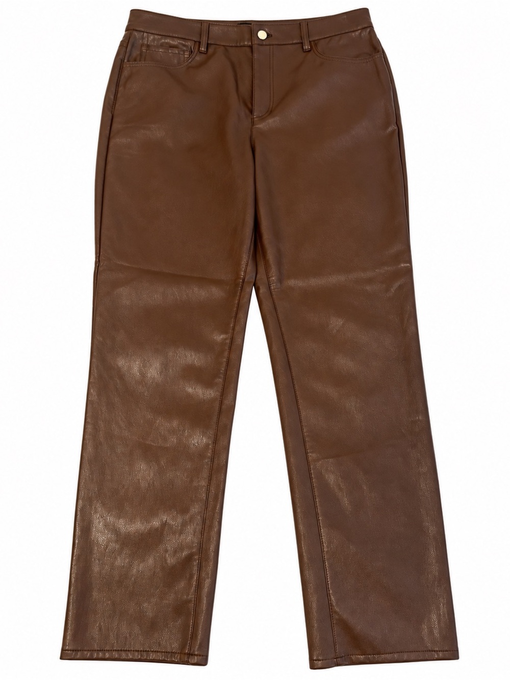 Talbots Faux Leather Straight Leg Pants Women’s Size 12 Brown 5 Pocket NWT - Picture 2 of 13